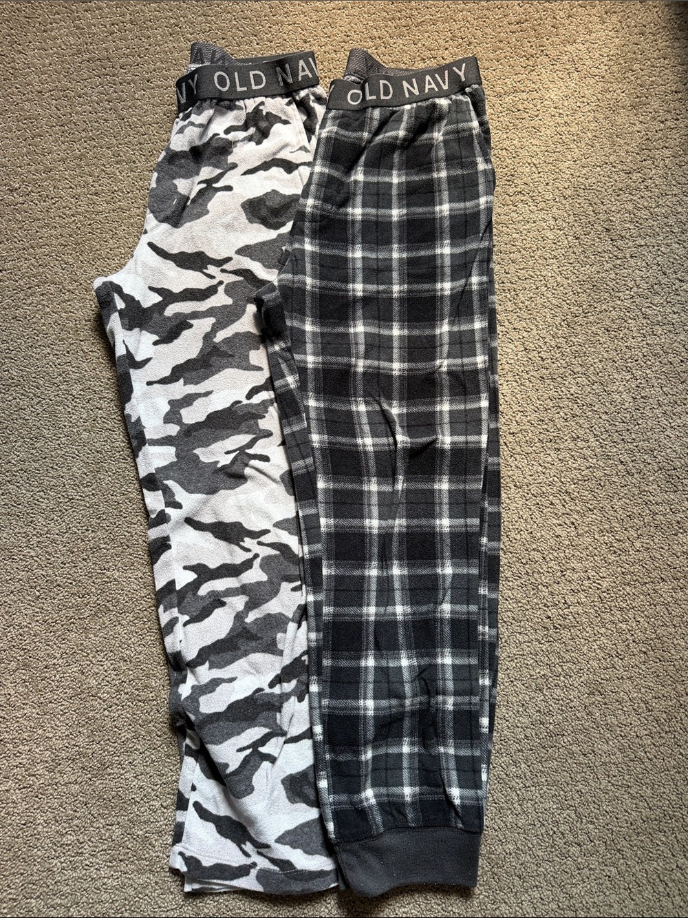 Old Navy Boys Pajamas- Black & Gray Plaid Jogger and Camo Set